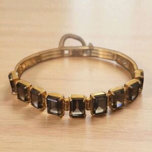 Vintage Gold Tone Tennis Bracelet Faceted Smoky Quartz 7"